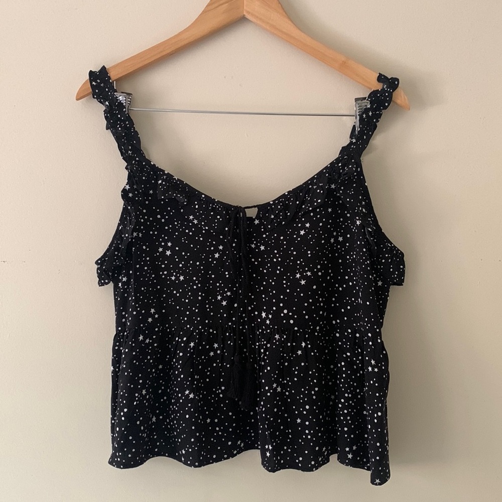 Xhilaration Black & White stars Baby doll ruffled straps blouse